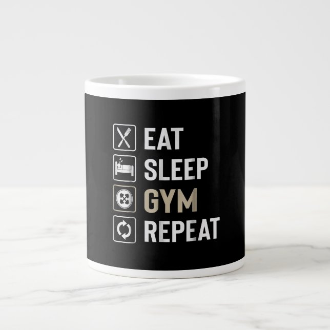 Eat Sleep Gym Wiederholung perfekte Geschenk Worko Jumbo-Tasse (Vorderseite)