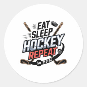 Eat Sleep Hockey Repeat (2) Runder Aufkleber