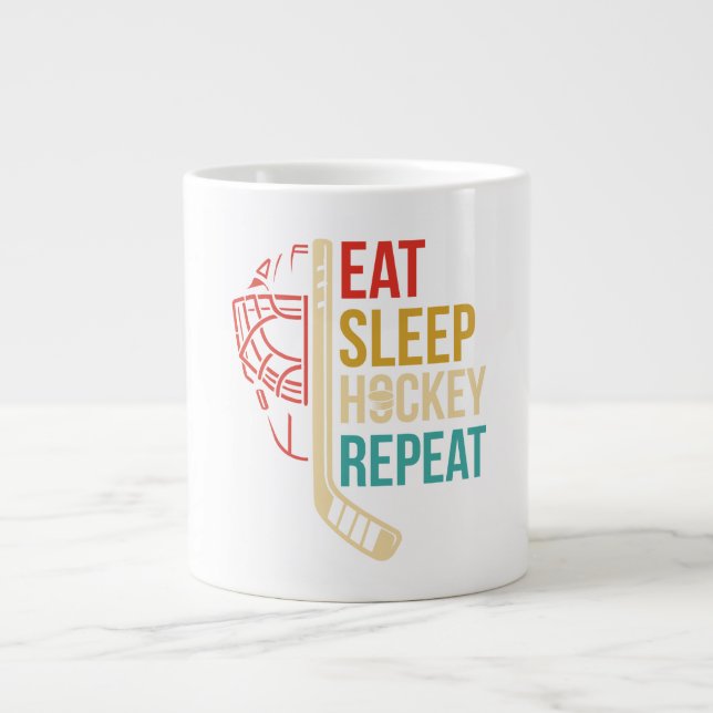 Eat Sleep Hockey Repeat Hockey Jumbo-Tasse (Vorderseite)