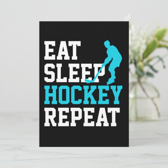 Eat Sleep Hockey Wiederholung Einladung (Stehend Vorderseite)