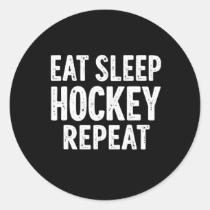 Eat Sleep Hockey Wiederholung festlicher Winterspo Runder Aufkleber