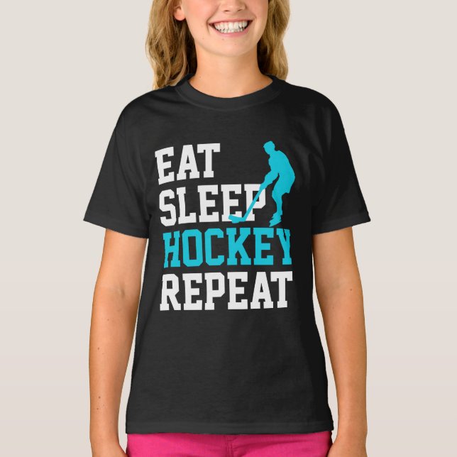 Eat Sleep Hockey Wiederholung T-Shirt (Vorderseite)