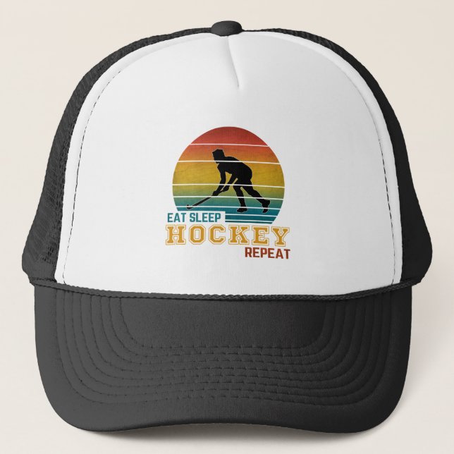 Eat Sleep Hockey Wiederholung Truckerkappe (Vorderseite)