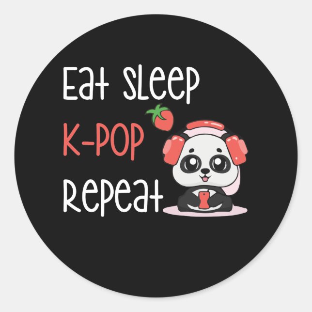 Eat Sleep K-Pop Repeat KPop Panda Runder Aufkleber (Vorderseite)