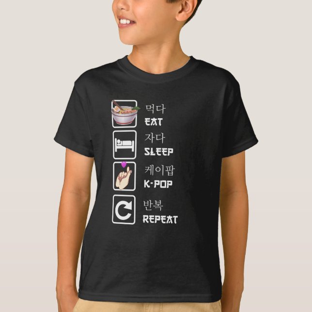 Eat Sleep K-Pop Repeat Music Kpop Fan T-Shirt (Vorderseite)