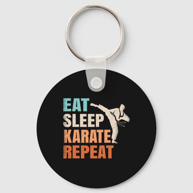 Eat Sleep Karate Repeat Funny Retro Karate Lover M Schlüsselanhänger (Vorderseite)