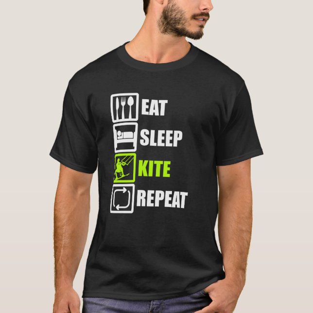 EAT SLEEP KITE REPAT Kiteboarding Kitesurfing T-Shirt (Vorderseite)