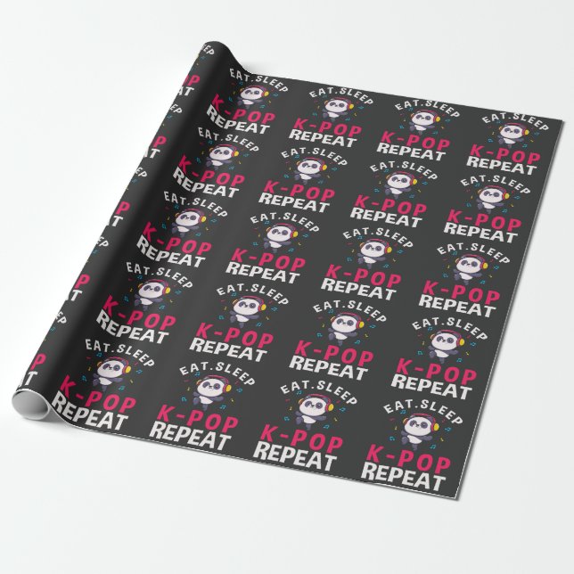 Eat Sleep KPop Wiederholung Kawaii Panda Geschenkpapier (Ungerollt)