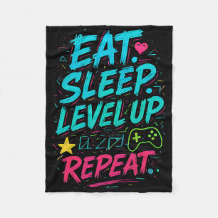 Eat Sleep Level Up Wiederholen Gamer Funny Video G Fleecedecke