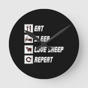 Eat sleep love sheep repeat Funny Quotes Gift Runde Wanduhr