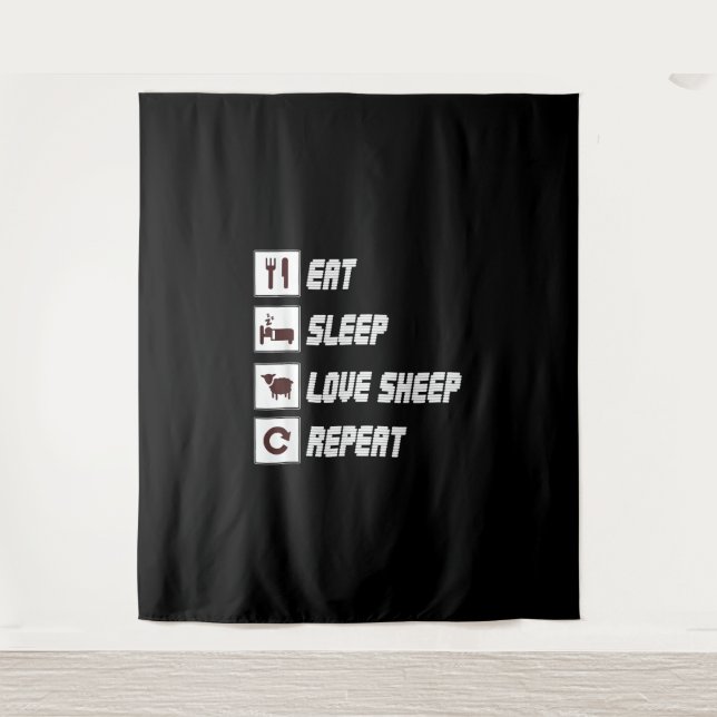 Eat sleep love sheep repeat Funny Quotes Gift Wandteppich (Vorderseite)