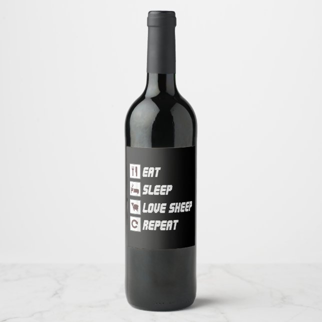 Eat sleep love sheep repeat Funny Quotes Gift Weinetikett (Vorderseite)