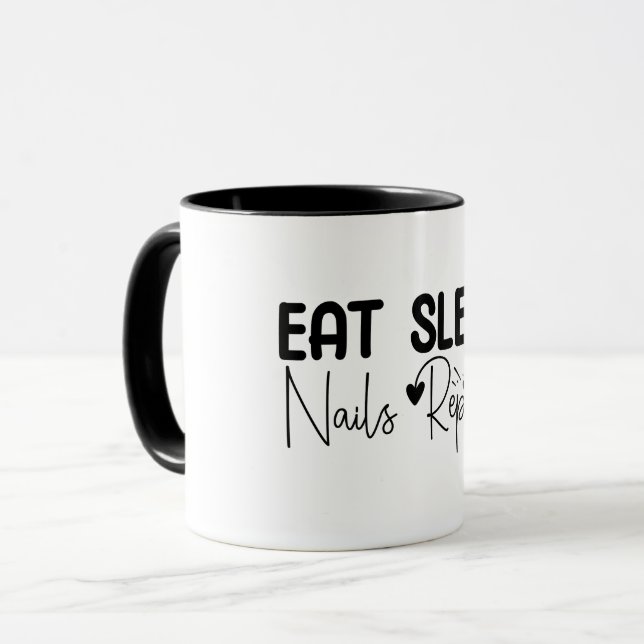 Eat Sleep Nails Wiederholung, Nail Tech Tasse (Vorderseite Links)