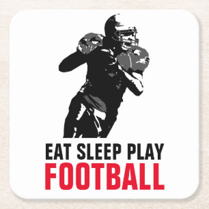 Eat Sleep Play Schwarz Weiß Fußball Pop Art Rechteckiger Pappuntersetzer