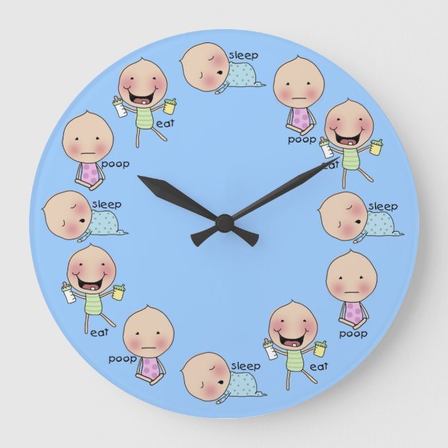 Eat-Sleep-Poop-Baby Nursery Clock Große Wanduhr (Vorderseite)