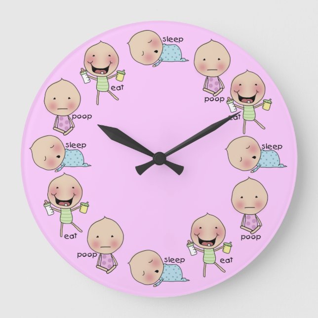 Eat-Sleep-Poop-Baby Nursery Clock Große Wanduhr (Vorderseite)