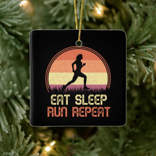 Eat Sleep Run Wiederholung Retro Athlete Marathon Keramikornament (Baum)