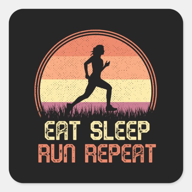 Eat Sleep Run Wiederholung Retro Athlete Marathon Quadratischer Aufkleber (Vorderseite)