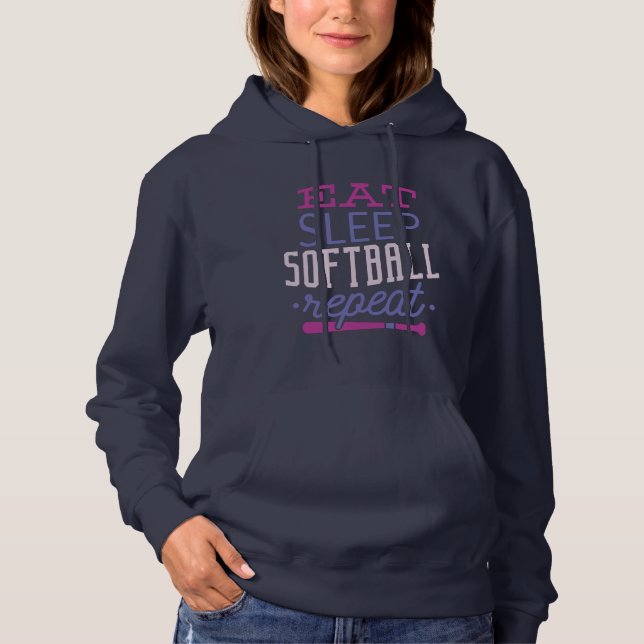 Eat Sleep SoftBall wiederholen Hoodie (Vorderseite)
