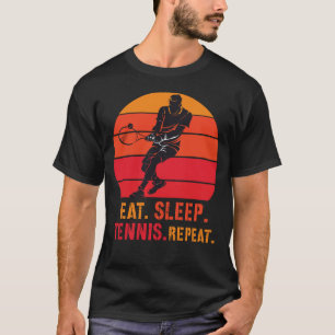 Eat Sleep Tennis Repeat Retro Sonnenuntergang T-Shirt