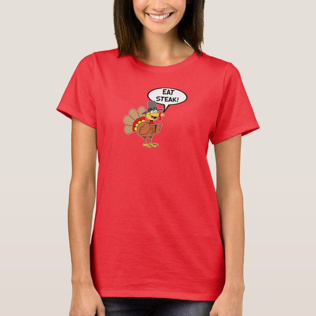 Eat Steak Erntedank Türkei Pilgrim Cartoon T-Shirt (Vorderseite)