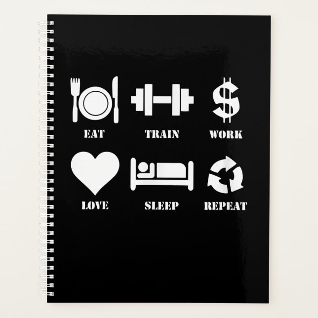 Eat Train Work Love Sleep Repeat Motivational Gym Planer (Vorderseite)