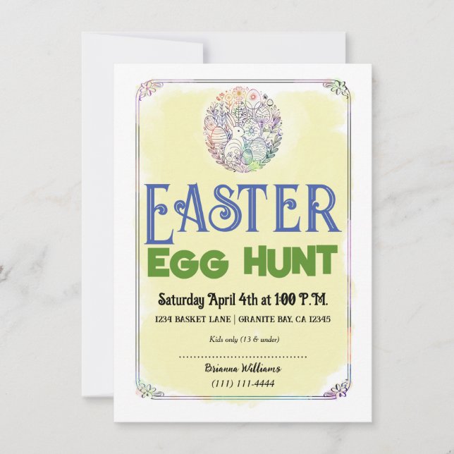 Eater Egg Hunt Yellow Watercolor Flyer Einladung (Vorderseite)