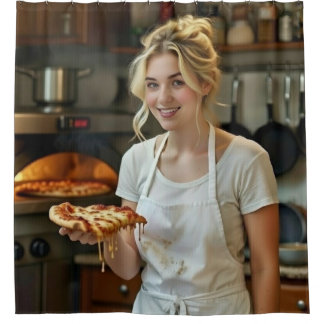 Eating Pizza Photo Personalize Customize Duschvorhang