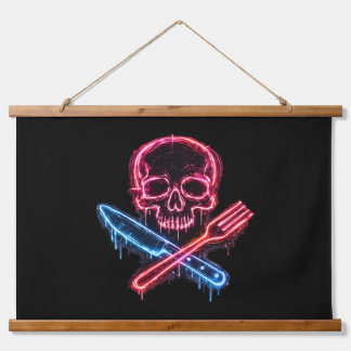 Eating Skull Neon Wandteppich Mit Holzrahmen