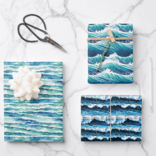 Eau Bleue/Vagues Feuilles d'enveloppement Motifs