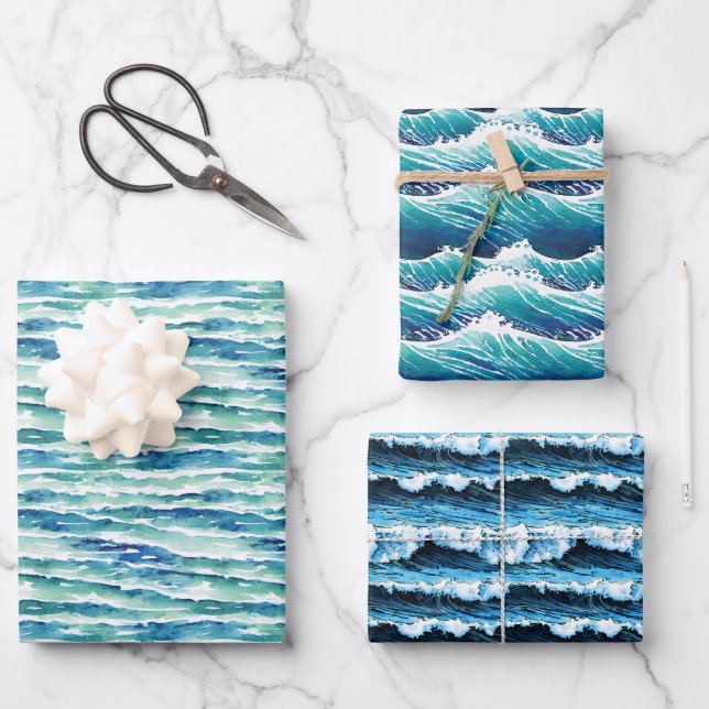 Eau Bleue/Vagues Feuilles d'enveloppement Motifs (Recto)
