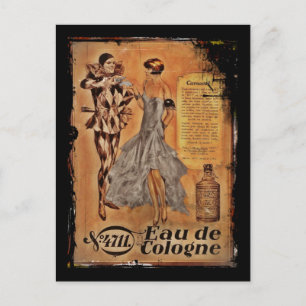 Eau de Cologne Harlekin und Flapper Postkarte