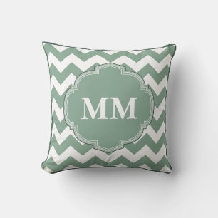 Eau de Nil Monogramm-Kissen mit Chevron-Streifenmu Kissen