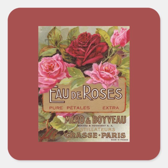 Eau De Rose French Scent Quadratischer Aufkleber (Vorderseite)