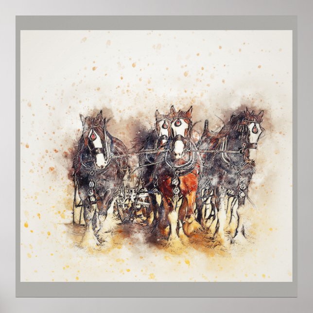 Ébauche de chevaux, Clydesdales Poster photo (Devant)