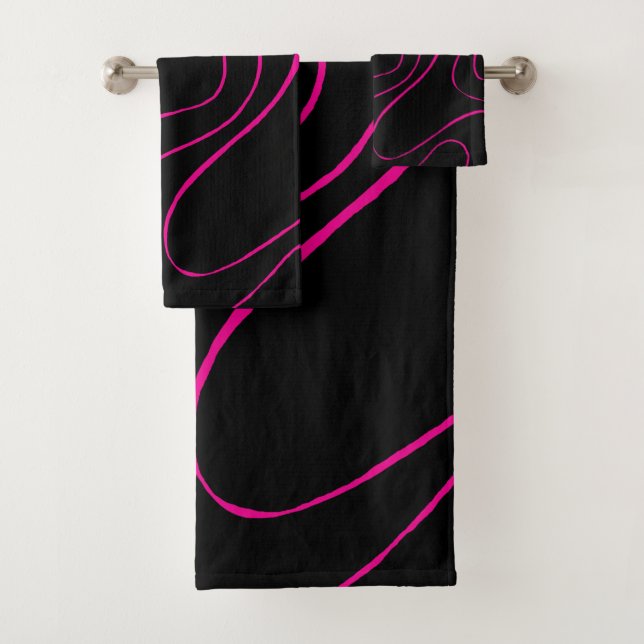 Ebb und Flow 2 - Magenta und Schwarz Badhandtuch Set (Insitu)