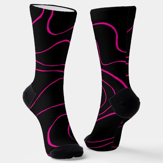 Ebb und Flow 2 - Magenta und Schwarz-Throw-Kissen Socken (Gewinkelt)