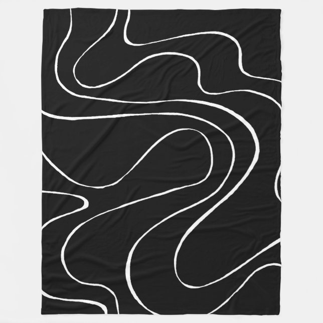 Ebb und Flow 2 - Schwarz auf Weiß Fleecedecke (Vorderseite)