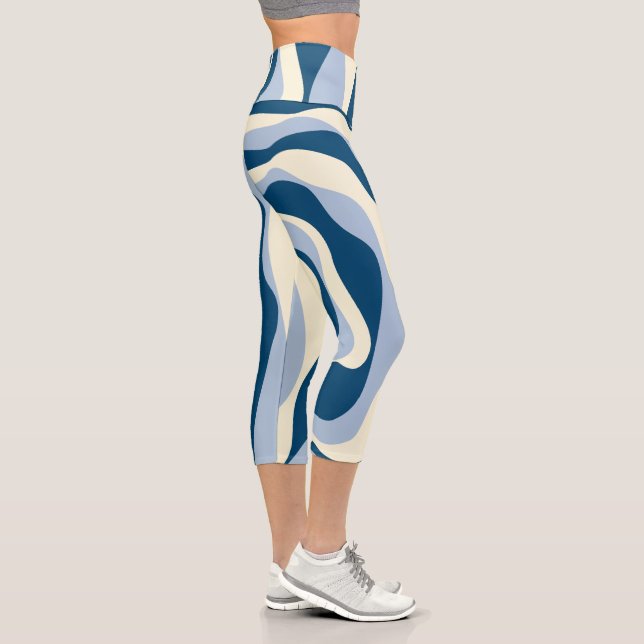 EBB und Flow 4 - Dunkles Blau, Licht und Creme Capri Leggings (Rechts)