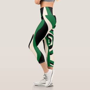 EBB und Flow 4 in Grün, Creme und Schwarz Capri Leggings
