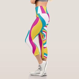 EBB und Flow 4 - Türkis, Gelb, Rosa und Weiß Capri Leggings