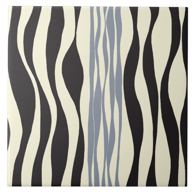 Ebb und Fluss in Schwarz, Grau und Creme Fliese (Vorderseite)