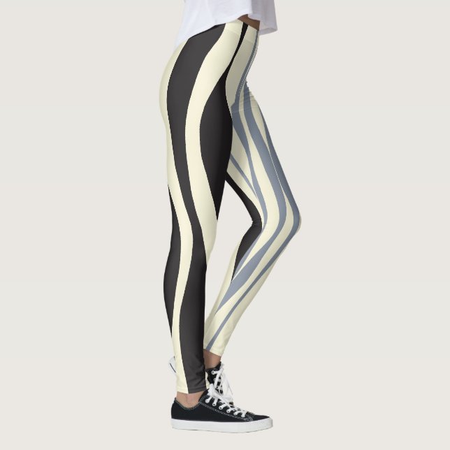 Ebb und Fluss in Schwarz, Grau und Creme Leggings (Rechts)