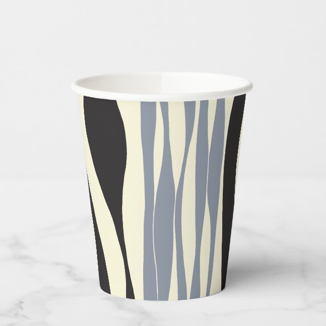 Ebb und Fluss in Schwarz, Grau und Creme Pappbecher (Links)