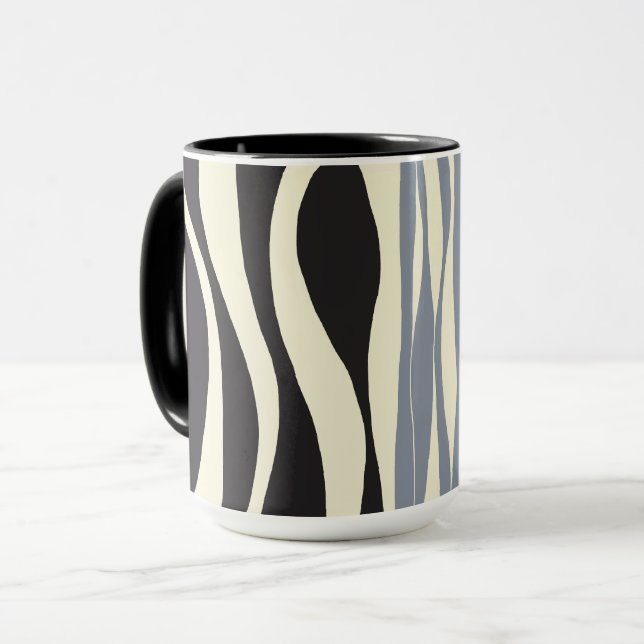 Ebb und Fluss in Schwarz, Grau und Creme Tasse (Vorderseite Links)