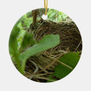 Eben errichtetes aber leeres Vogel-Nest in einem Keramik Ornament