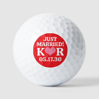 Eben erst verheiratet Rosa Herz MONOGRAMM Rotes Hi Golfball