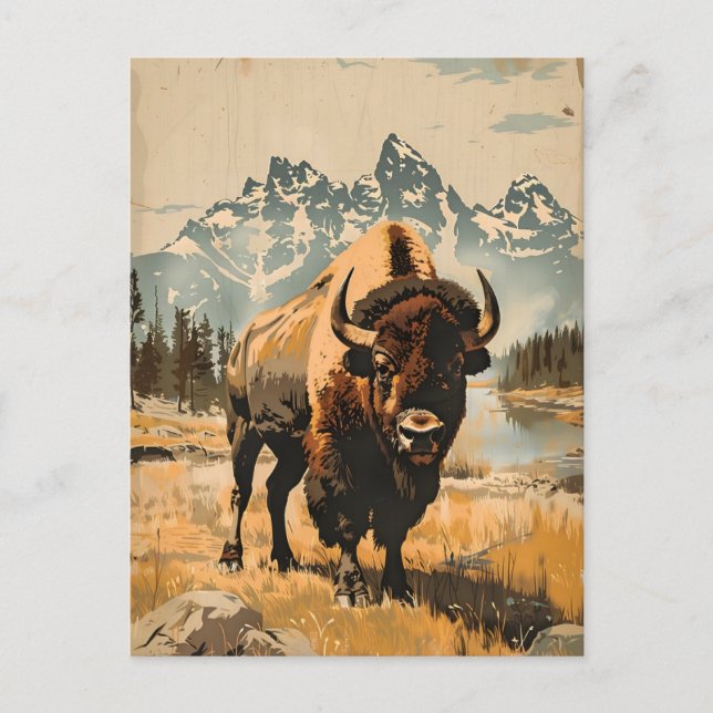 Ebenen Majestät: Vintage Bison Illustration Postkarte (Vorderseite)