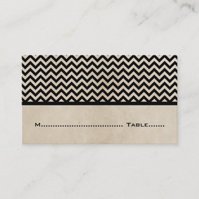 Ebenholz Chic Chevron Platzkarten (Vorderseite)