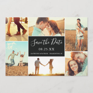Ebenholz der Foto-Collagen-Save the Date flaches Save The Date